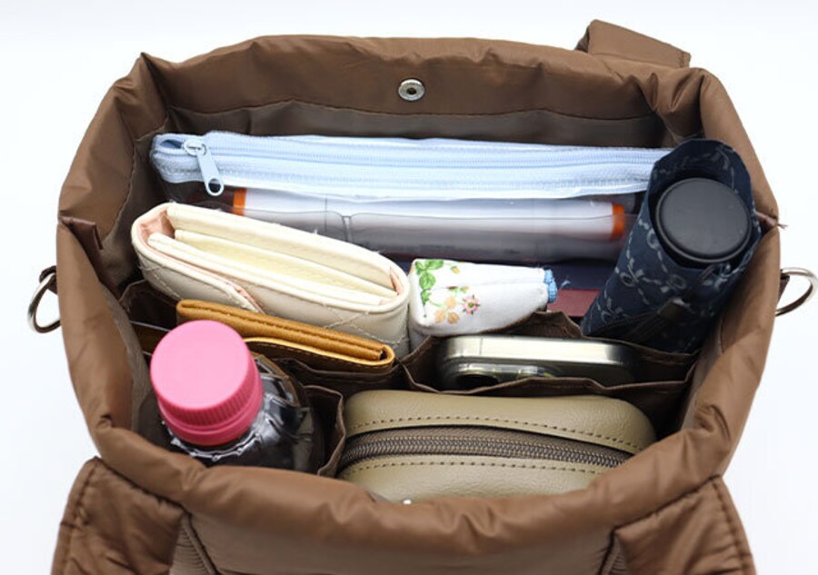 ベイフローキルティングバッグブラウン2way5ポケット