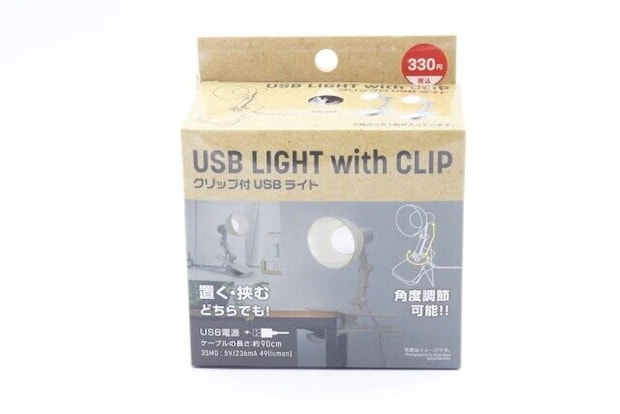 ダイソーのクリップ付 USBライトのパッケージ