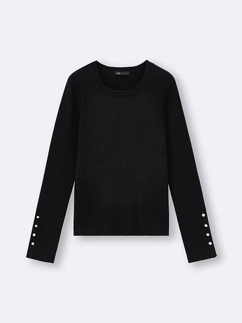 GU　リブニットボタンスリーブプルオーバーZ　BLACK