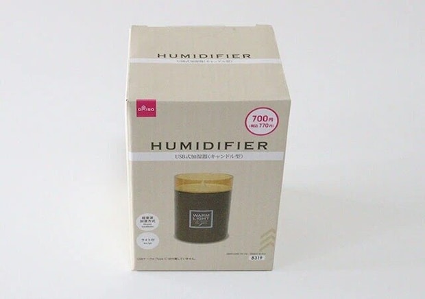 ダイソーのUSB式加湿器（キャンドル型）のパッケージ