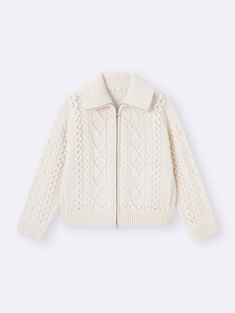 2025gu冬ケーブルニットブルゾン