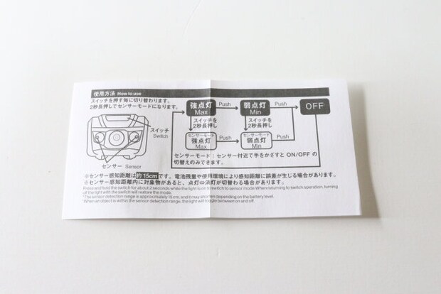 モーションセンサー付ヘッドライト　説明書