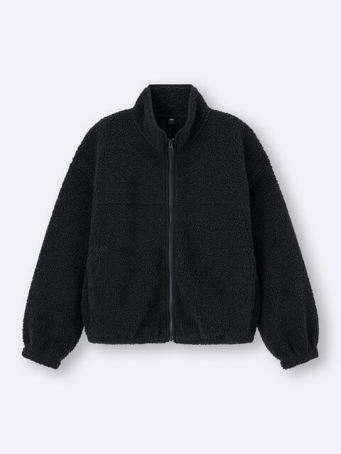 ボアフリースブルゾン 2025gu黒女性冬ボアフリースブルゾン