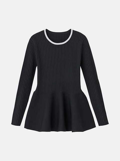 PLSTのホールガーメント（R）メタリックネックペプラムセーター