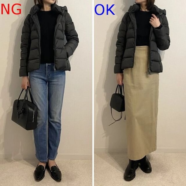 黒ダウンコートNG＆OKコーデ