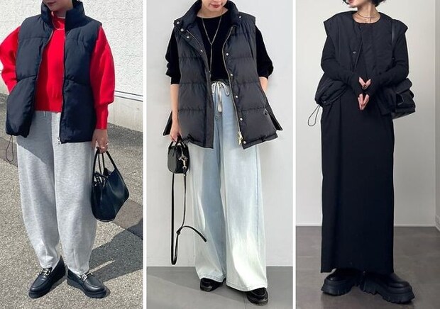 今の時期は「黒ダウンベスト」が便利!着やせとおしゃれを両立♡大人のきれいめカジュアルコーデ