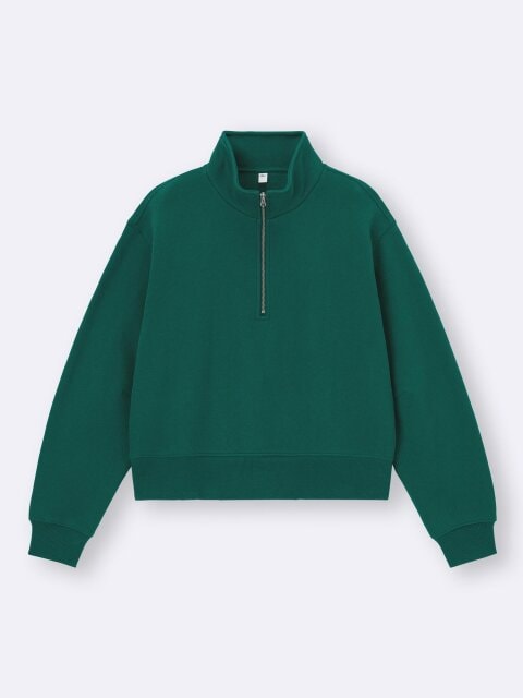 ヘビーウェイトスウェットハーフジッププルオーバー 2025gu冬女性おすすめヘビーウェイトスウェットハーフジッププルオーバー