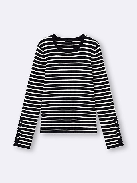 GU リブニットボーダーボタンスリーブプルオーバー GUのリブニットボーダーボタンスリーブプルオーバー