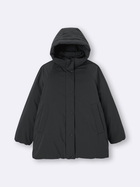 ウォームパデッドステッチレスコート 2025冬gu黒女性ウォームパデッドステッチレスコート