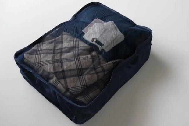 ダイソー　トラベル収納ケース（折りたたみ、ネイビー）