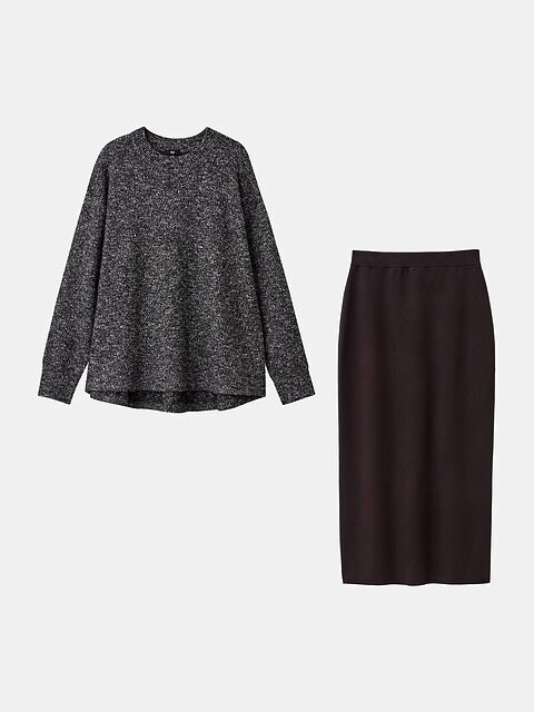 PLST ミックスヤーンペプラムニットセットアップ PLSTのミックスヤーンペプラムニットセットアップ