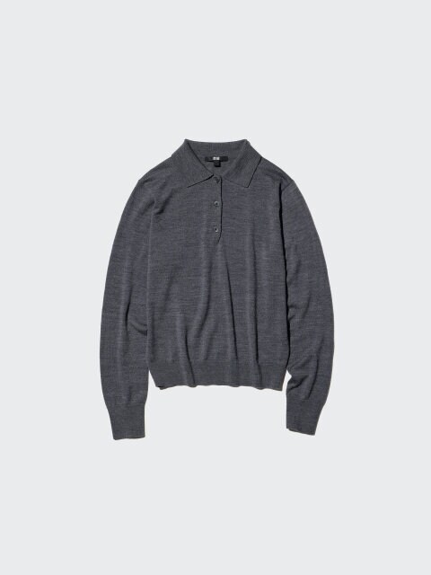 2025ユニクロ女性おすすめグレーニットメリノポロセーター