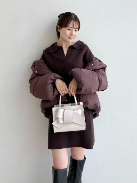 ブラウンワントーンコーデ 2025冬大人女性ニットアップブラウンワントーンコーデ