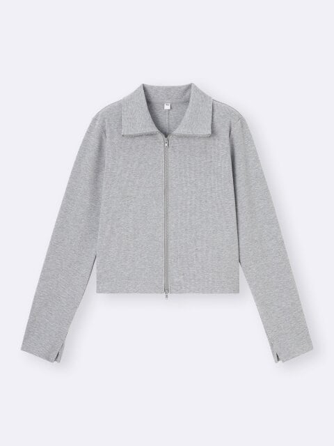 リブダブルジップカーディガン 2025gu大人女性おすすめリブダブルジップカーディガン