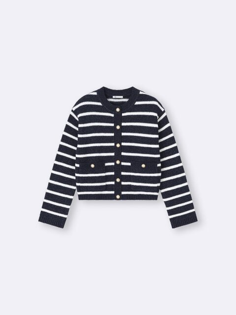 ツイーディーニットボーダーカーディガン 2025gu大人女性おすすめツイーディーニットボーダーカーディガン