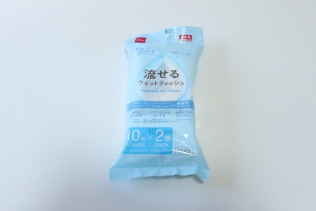 流せるウェットシート（10枚、2パック）　パッケージ