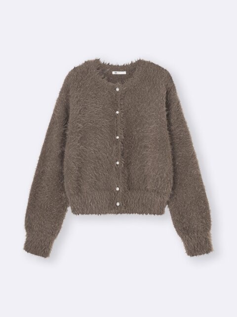 2025gu冬大人女性おすすめシャイニークルーネックカーディガン