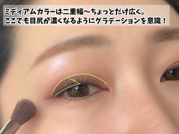 中間色は横の広がりを意識して縦方向ではなく横方向にミディアムカラーを広げる 中間色は横の広がりを意識して縦方向ではなく横方向にミディアムカラーを広げる