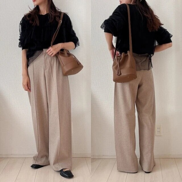 2025ユニクロ大人女性おすすめブラッシュドジャージーワイドパンツお手本コーデ