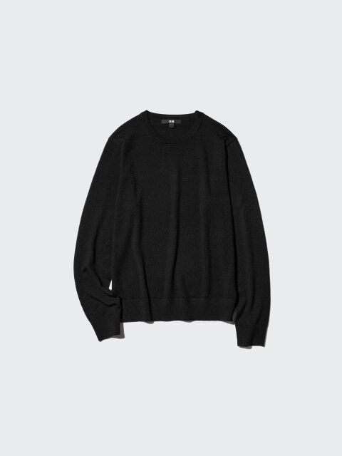 2025冬大人女性おすすめ黒メリノクルーネックセーター