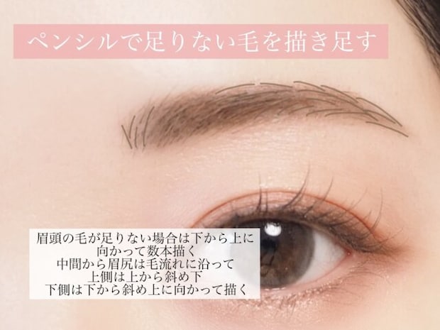 アイブロウペンシルで足りない毛を描き足す