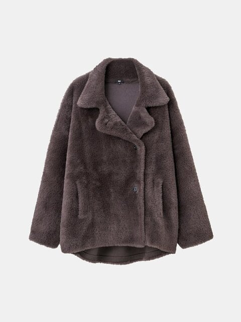 PLSTのフェザーヤーンニットコート