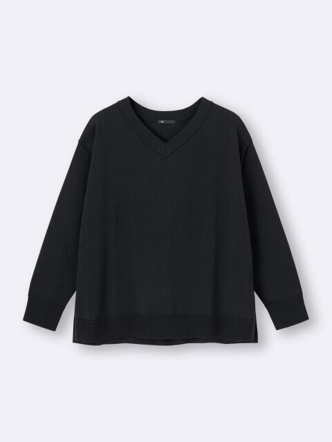 オーバーサイズVネックニットプルオーバー 2025gu大人女性おすすめ黒オーバーサイズVネックニットプルオーバー