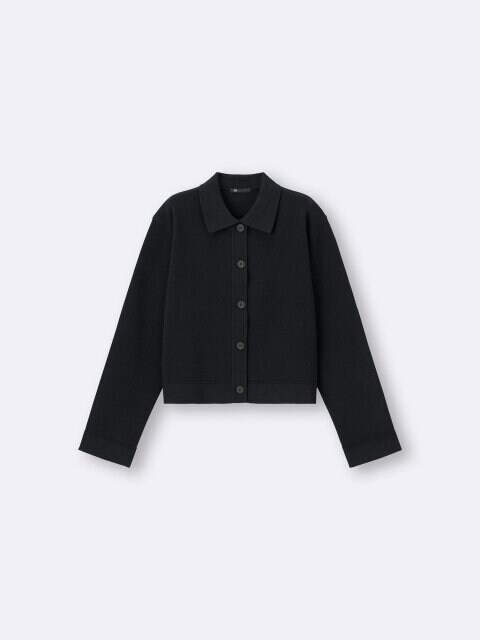 ミラノリブポロカーディガン 2025gu大人女性おすすめ黒ミラノリブポロカーディガン