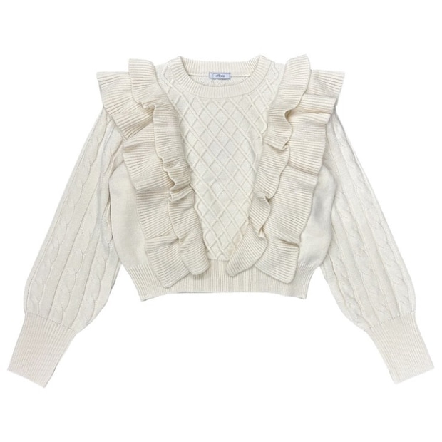 しまむらのフリルケーブル編みニットプルオーバー（ERIKA）