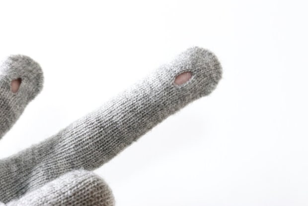 指穴付ニット手袋（ライン・リボン）　指先