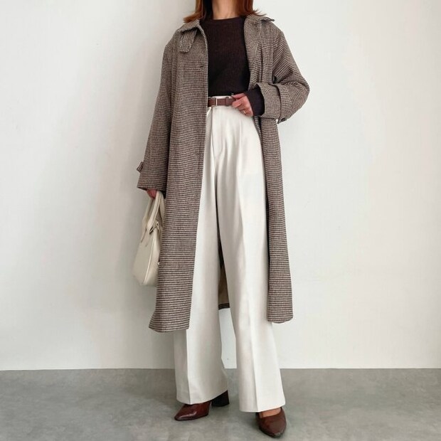しまむらブラウンニット しまむらブラウンニットとタックワイドパンツコーデ
