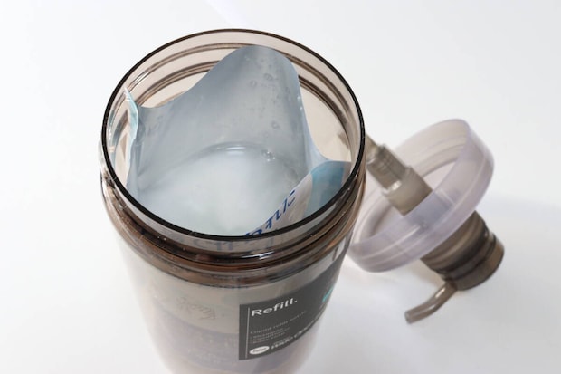 1dp広口ポンプボトル600ml丸アンバー　詰め替え