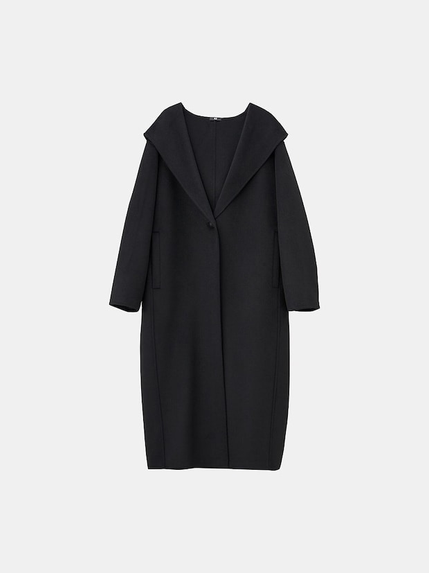 PLSTのウールブレンドリバーフーディーロングコート