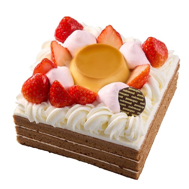 シャトレーゼの【1～3月限定】紅ほっぺ種苺とプリンのキューブデコレーションのビジュアル