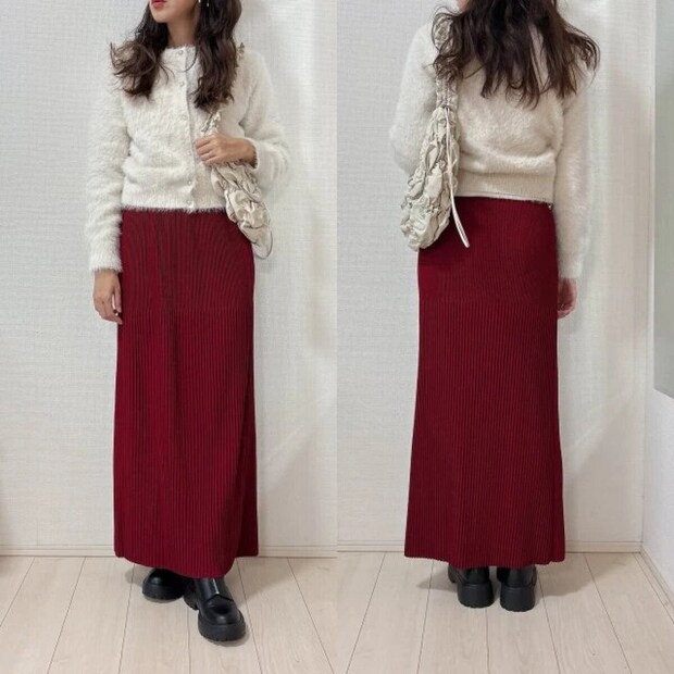 guシャイニークルーネックカーディガン着回し華やかコーデ