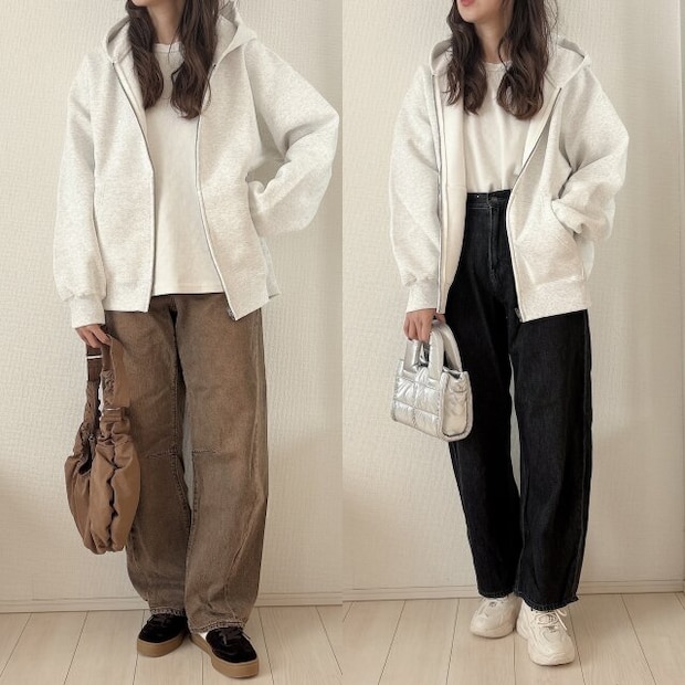 GUヘビーウェイトスウェットフルジップパーカとデニムのNG＆OKコーデ