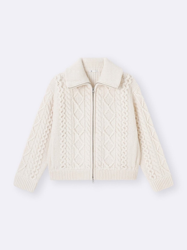 gu大人女性おすすめケーブルニットブルゾン