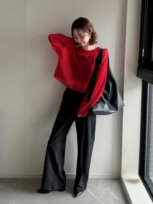 ユニクロブラッシュドジャージーワイドパンツ着回しカラーニットコーデ