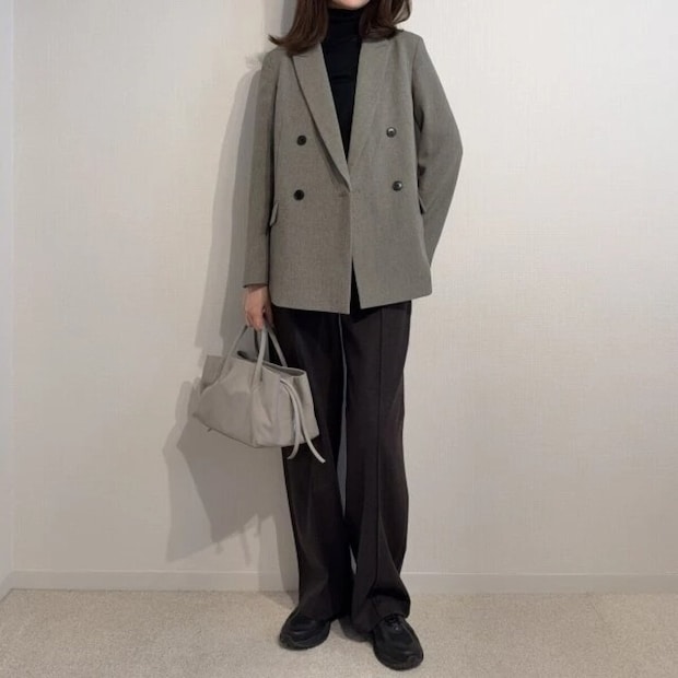 ユニクロブラッシュドジャージーワイドパンツ着回しジャケットコーデ