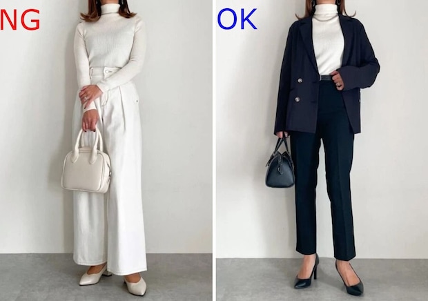 大人女子のリブタートルネックニットNG&OKコーデ 大人女子のリブタートルネックニットNG&OKコーデ