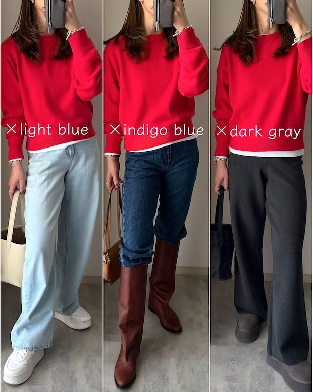 ユニクロのスムースコットンクルーネックセーターのコーデ3