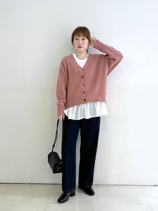 スウェットライクVネックカーディガン グローバルワーク大人女性おすすめスウェットライクVネックカーディガン