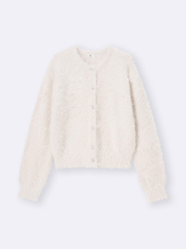 シャイニークルーネックカーディガン gu大人女性おすすめシャイニークルーネックカーディガン