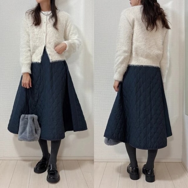 お手本コーデ gu大人女性おすすめシャイニークルーネックカーディガンお手本コーデ