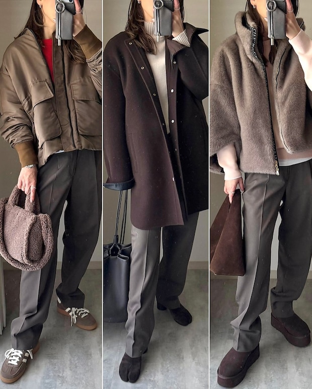 ユニクロのタックワイドテーパードパンツコーデ2