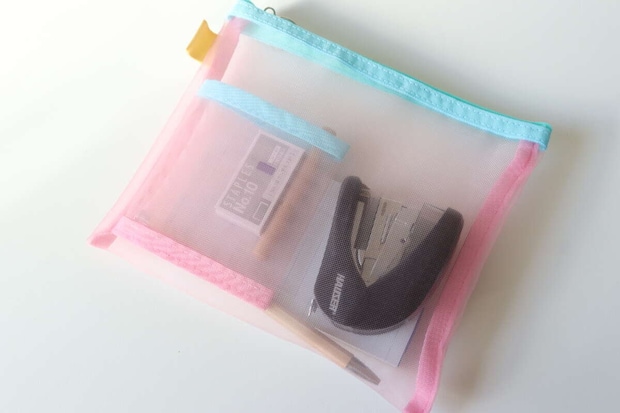 ミニポケット付メッシュポーチ 文具収納 ミニポケット付メッシュポーチ 文具収納