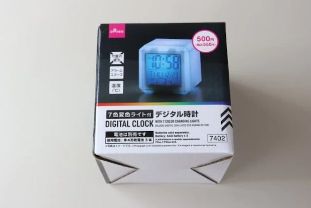 ダイソー 7色変色ライト付デジタル時計 パッケージ ダイソー 7色変色ライト付デジタル時計 パッケージ