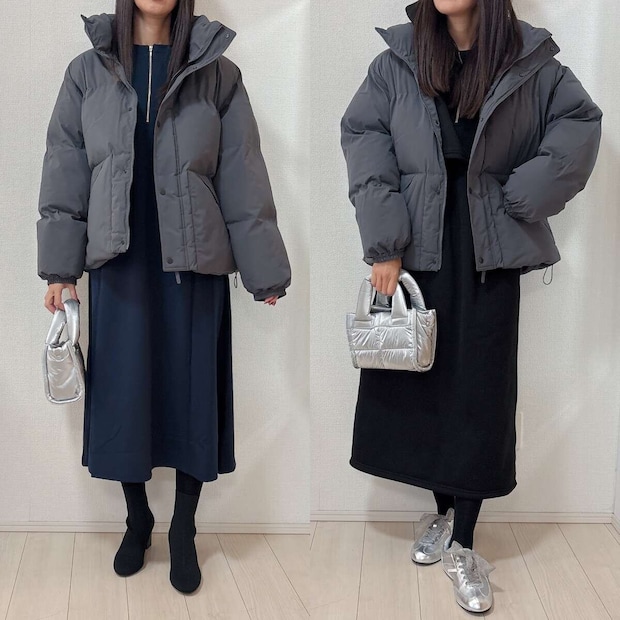 GUウォームパデッドスタンドブルゾンのワンピースNGコーデ