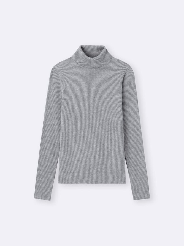 2026guレディースグレーリブタートルネックセーター