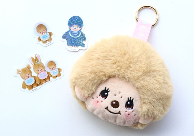 宝島社雑誌付録のsweet2026年2月号増刊モンチッチのぬいぐるみポーチチャーム＆ステッカー3点セット1